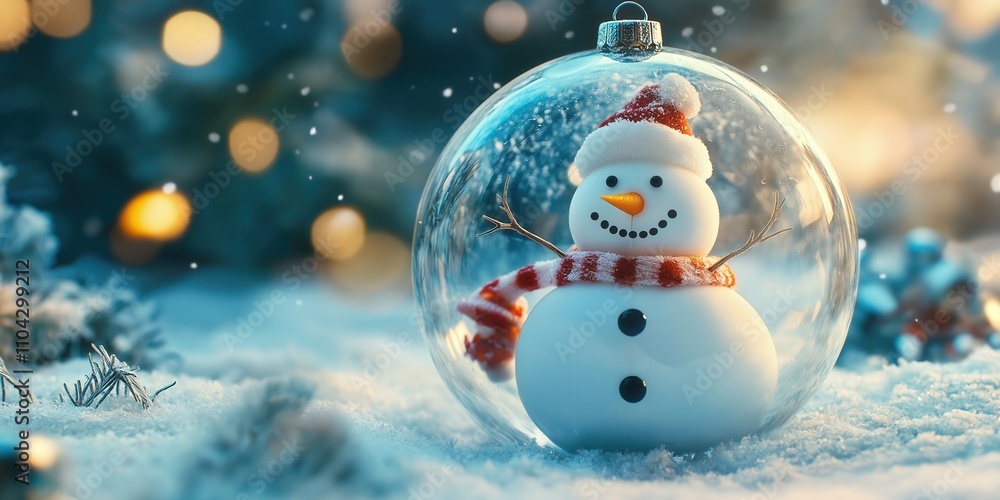 Obraz premium Happy snowman in the christmas bauble over the winter. world winning photo created by ai