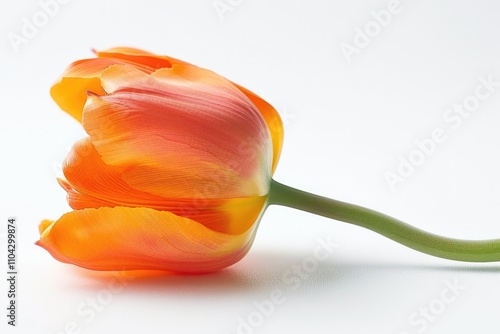 Orange tulip face down on white background. #1104299874