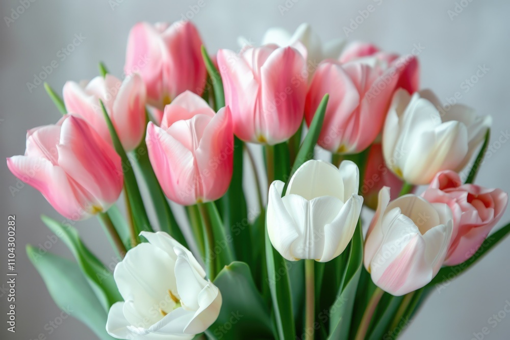 Soft light shallow depth of field tulip bouquet on plain background Soft light shallow depth of field tulip bouquet on plain background