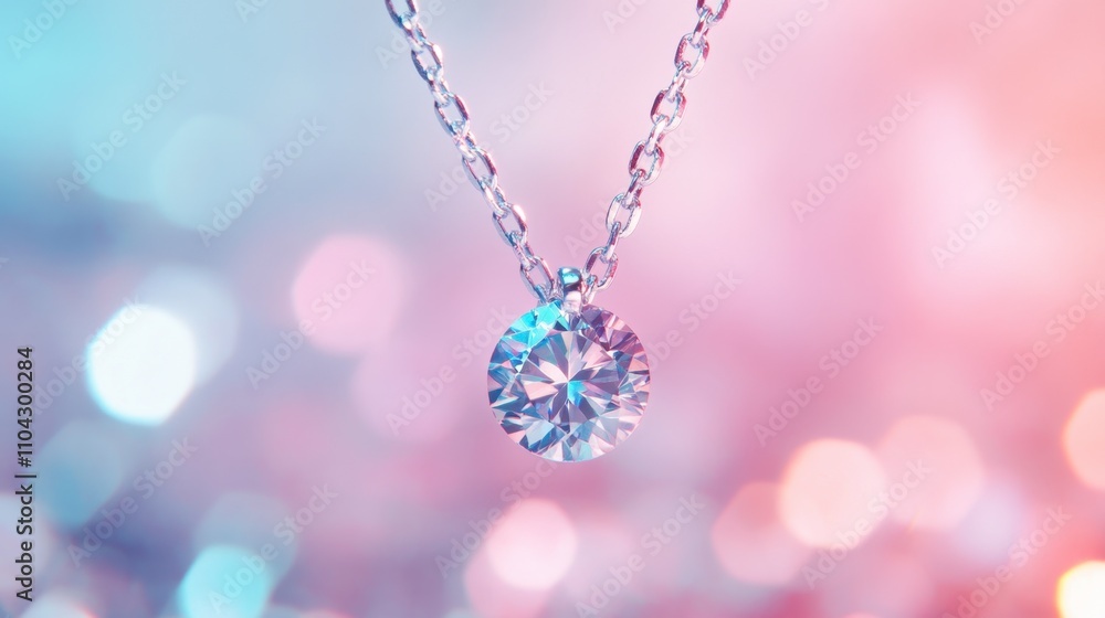 Close-Up View of Sparkling Diamond Pendant on a Delicate Chain Close-Up View of Sparkling Diamond Pendant on a Delicate Chain