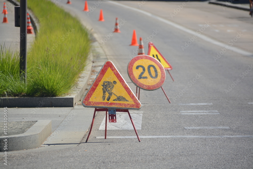Señalización en una carretera en obras