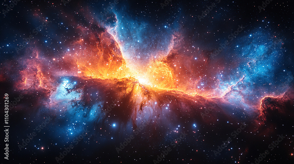 Explosive colors and shapes in a vibrant nebula captured in deep space with bright stars visible throughout. Generative AI Explosive colors and shapes in a vibrant nebula captured in deep space with bright stars visible throughout. Generative AI