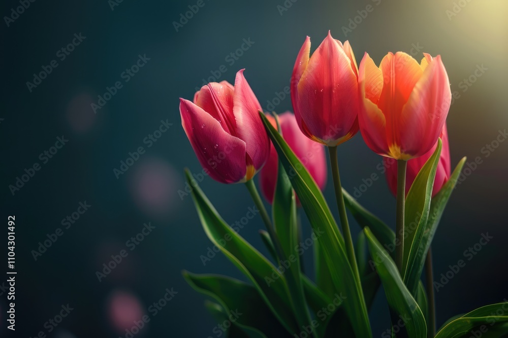Fototapeta premium Tulips on plain background portrait.
