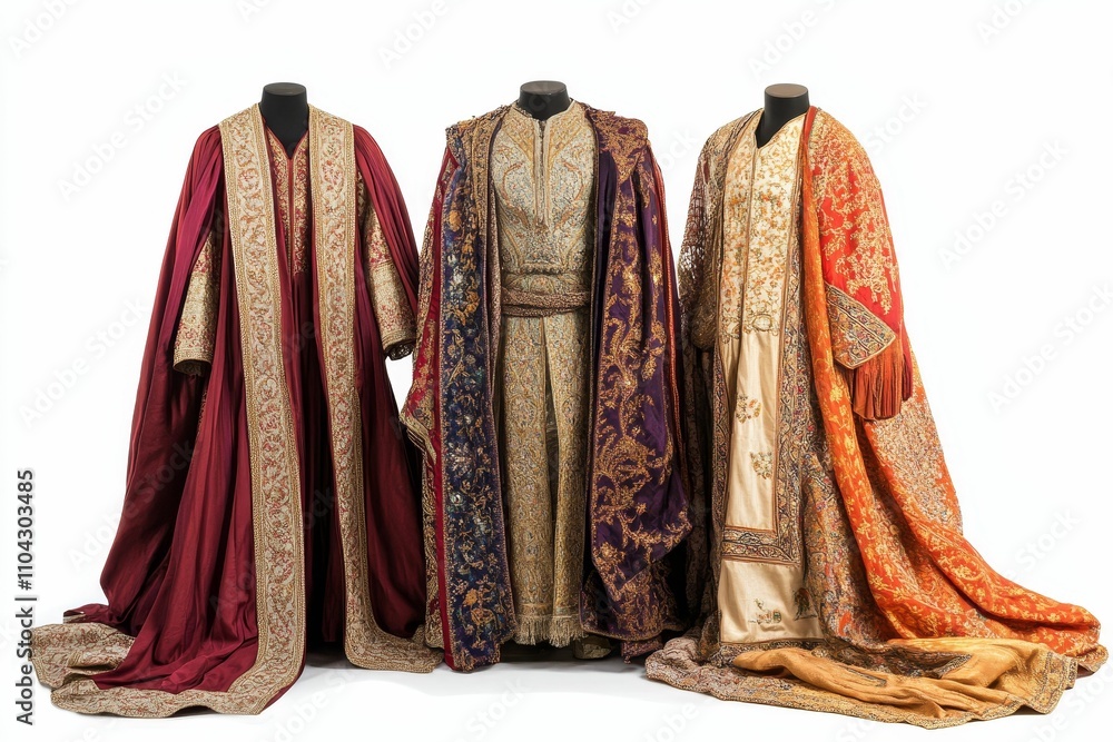 Three ornate, richly embroidered robes. Three ornate, richly embroidered robes.