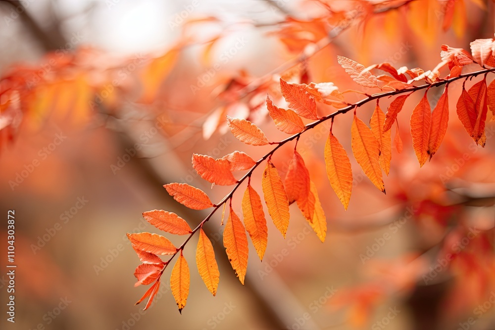 Close up of a sumac tree branch with orange leaves on a blurred background Close up of a sumac tree branch with orange leaves on a blurred background