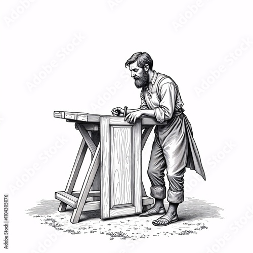 Scratchboard Illustration a carpenter