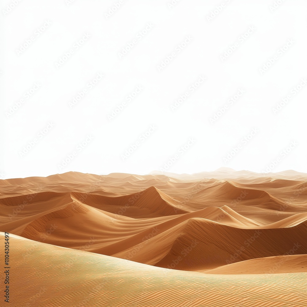 Vast, undulating sand dunes under bright sky. Vast, undulating sand dunes under bright sky.