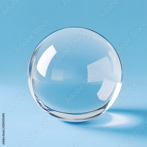 Clear glass ball is sitting on a blue background
