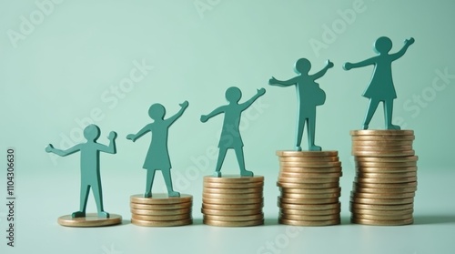 Figures standing on coins, representing growth and financial success.