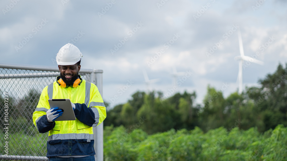 Service engineers checking system of windmill. Wind turbines generate electricity. Clean and Renewable energy concept. Service engineers checking system of windmill. Wind turbines generate electricity. Clean and Renewable energy concept.