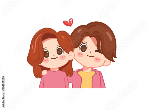 Valentines day cute couple kawaii chibi character design. illustration vector premium.