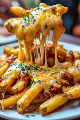 Wallpaper Mural A close-up of indulgent dirty fries topped with melted cheese, crispy and loaded with savory, hearty toppings. This mouth-watering comfort food is a delicious, greasy, and satisfying fast food treat.
 Torontodigital.ca