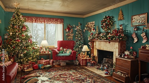 Cozy Christmas Living Room with Decorated Tree