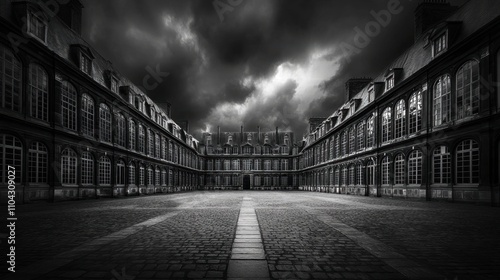 Gothic Architecture Under Dramatic Sky with Shadows and Light photo