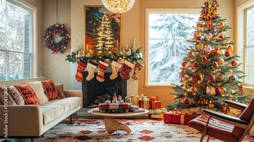 Cozy Living Room with Christmas Decorations photo