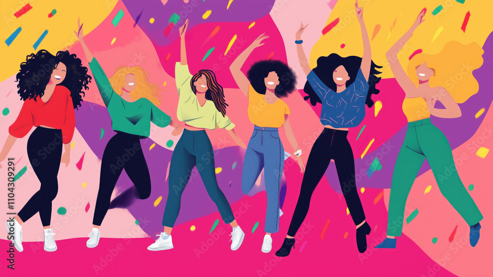 Group of young women dancing in a party created with generative ai tools