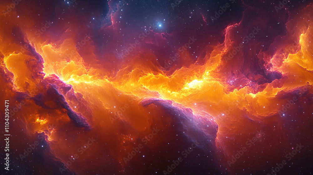 Vibrant orange and purple nebula shot from a distant galaxy showcases the beauty of cosmic clouds and stars in the universe. Generative AI Vibrant orange and purple nebula shot from a distant galaxy showcases the beauty of cosmic clouds and stars in the universe. Generative AI