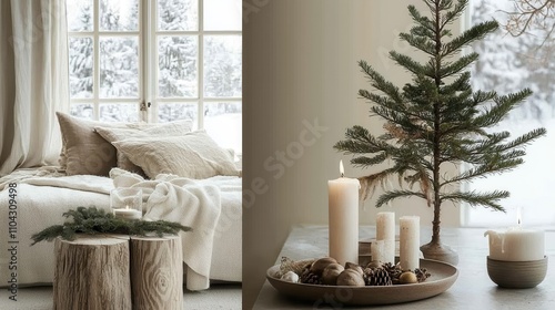 Cozy Winter Interior with Rustic Decor and Candlelight photo