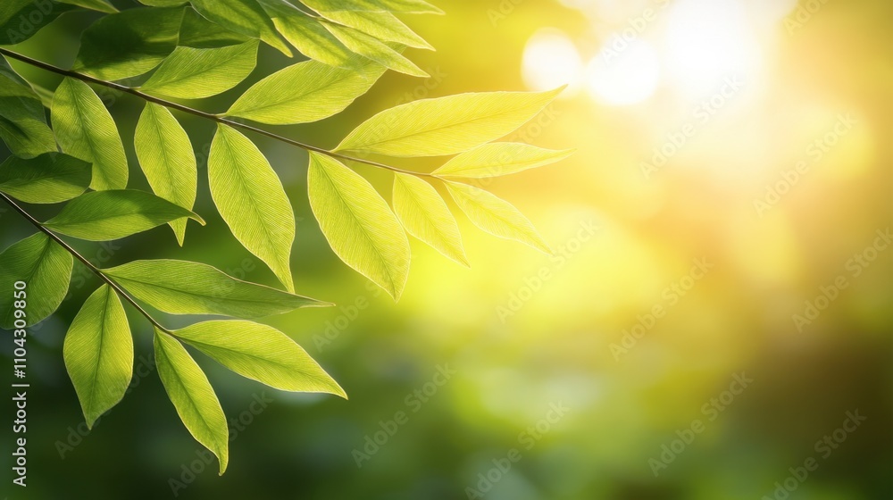 Obraz premium Lush Green Leaves Glowing in Soft Morning Light Natural Scene