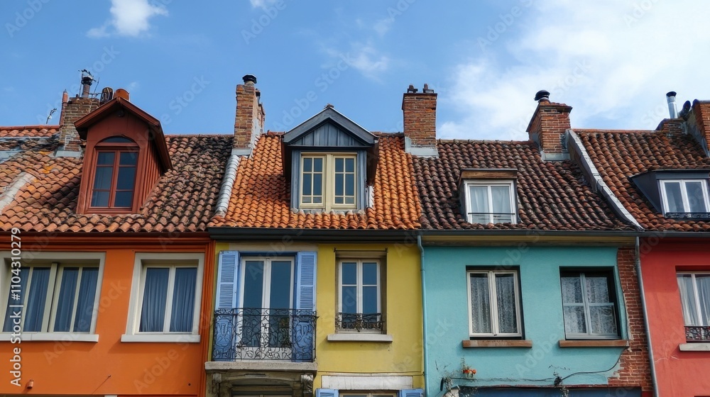 Colorful European Houses with Distinct Roofs and Charming Facades Colorful European Houses with Distinct Roofs and Charming Facades