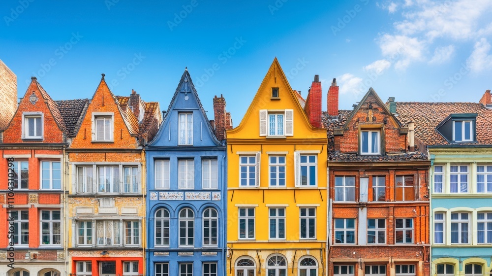 Fototapeta premium Colorful Row of Historic Townhouses with Distinctive Architectural Styles