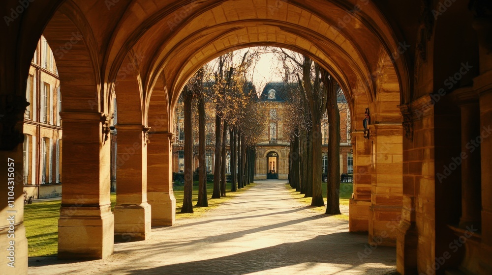 Serene Archway View Beneath Elegant Columns in Historic Architecture Serene Archway View Beneath Elegant Columns in Historic Architecture