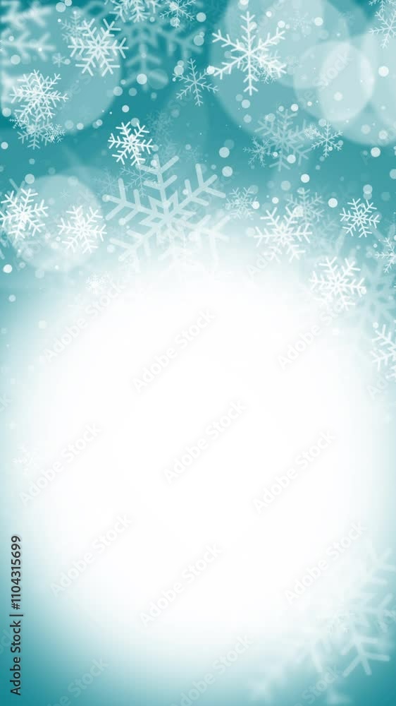 Winter holiday circle frame style with fall shining snow. Falling blue snow with winter sky. Merry Christmas, New Year background. Looped. Vertical video. Winter holiday circle frame style with fall shining snow. Falling blue snow with winter sky. Merry Christmas, New Year background. Looped. Vertical video.