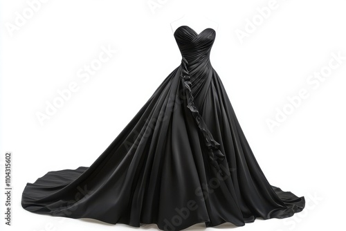 Neutral black evening dress with sweetheart neckline and floor-length hem isolated on white background, perfect for luxury branding and design photo