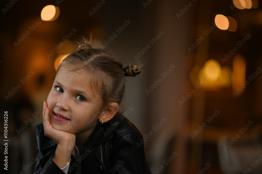 Girl with blue eyes in leather jacket Girl with blue eyes in leather jacket