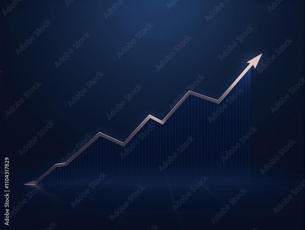Abstract financial graph with an uptrend line on a dark or navy blue background, blue background, finance, abstract graphics Abstract financial graph with an uptrend line on a dark or navy blue background, blue background, finance, abstract graphics