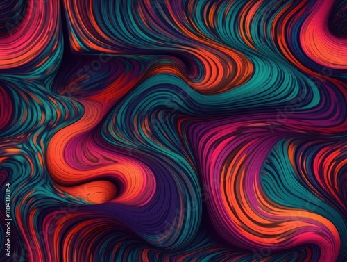 A vibrant abstract swirl of colors, this image features intricate patterns in rich hues of red, teal, and orange, Ideal for backgrounds in digital art, brochures, or creative projects,