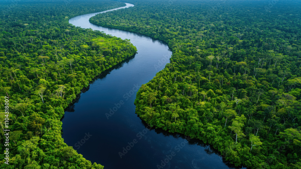 Description of Aerial View of Dense Jungle with Winding River From this stunning aerial view captures the intricate beauty of a lush, dense jungle separated by a dark, winding river. Description of Aerial View of Dense Jungle with Winding River From this stunning aerial view captures the intricate beauty of a lush, dense jungle separated by a dark, winding river.