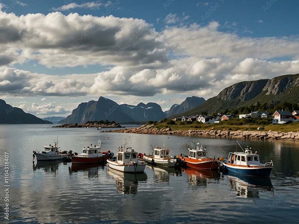 Boats by the Skjernoysundet coast in southern Norway.
