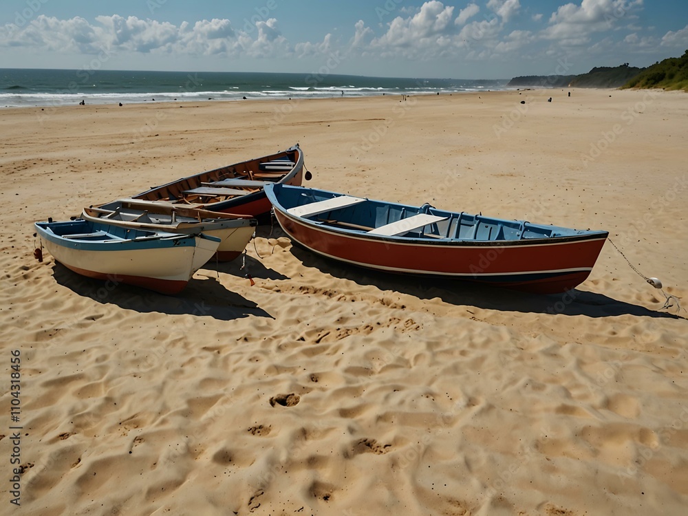 Fototapeta premium Boats on a sandy beach.