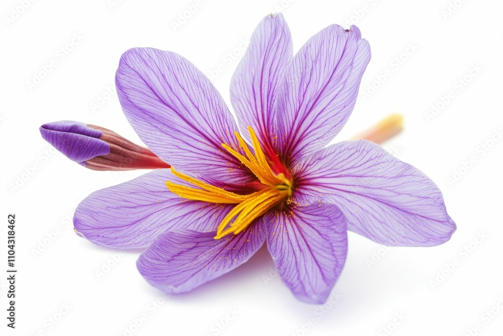 Delicate purple saffron flower, yellow stamens. Delicate purple saffron flower, yellow stamens.