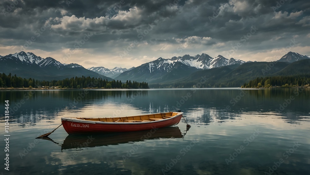 Boats on a lake with mountains in the background. Boats on a lake with mountains in the background.