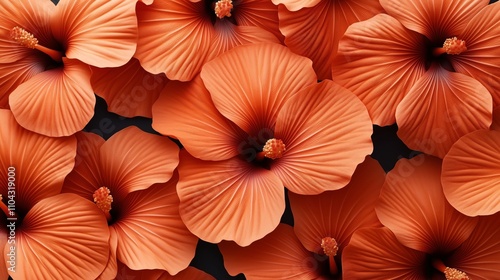 Wallpaper Mural Close-up view of multiple vibrant orange hibiscus flowers with detailed petals and prominent stamen, overlapping on a dark background, showcasing natural beauty. Torontodigital.ca