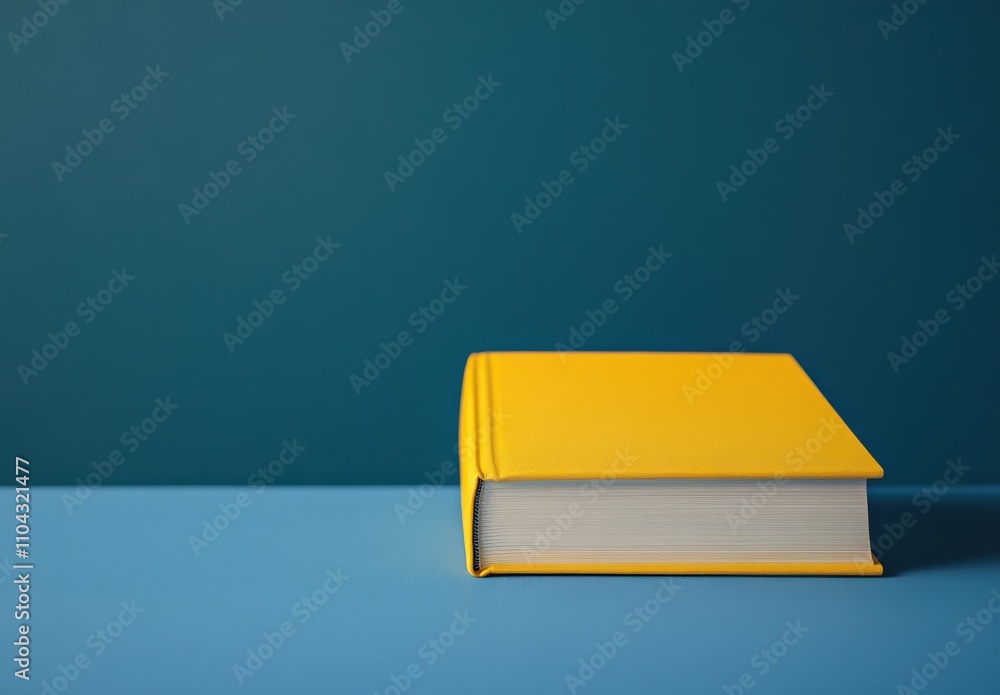 Bright Yellow Book on a Blue Surface Against a Dark Green Background, Perfect for Minimalist Designs and Educational Content About Reading and Learning Bright Yellow Book on a Blue Surface Against a Dark Green Background, Perfect for Minimalist Designs and Educational Content About Reading and Learning