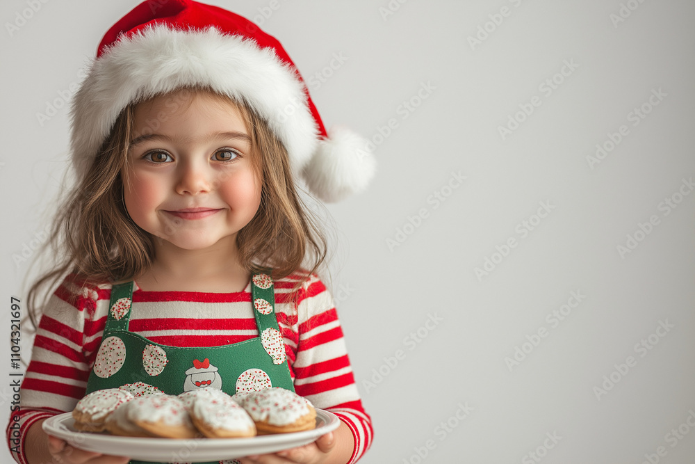 Smiling Girl with Santa Hat and Christmas Cookies Smiling Girl with Santa Hat and Christmas Cookies