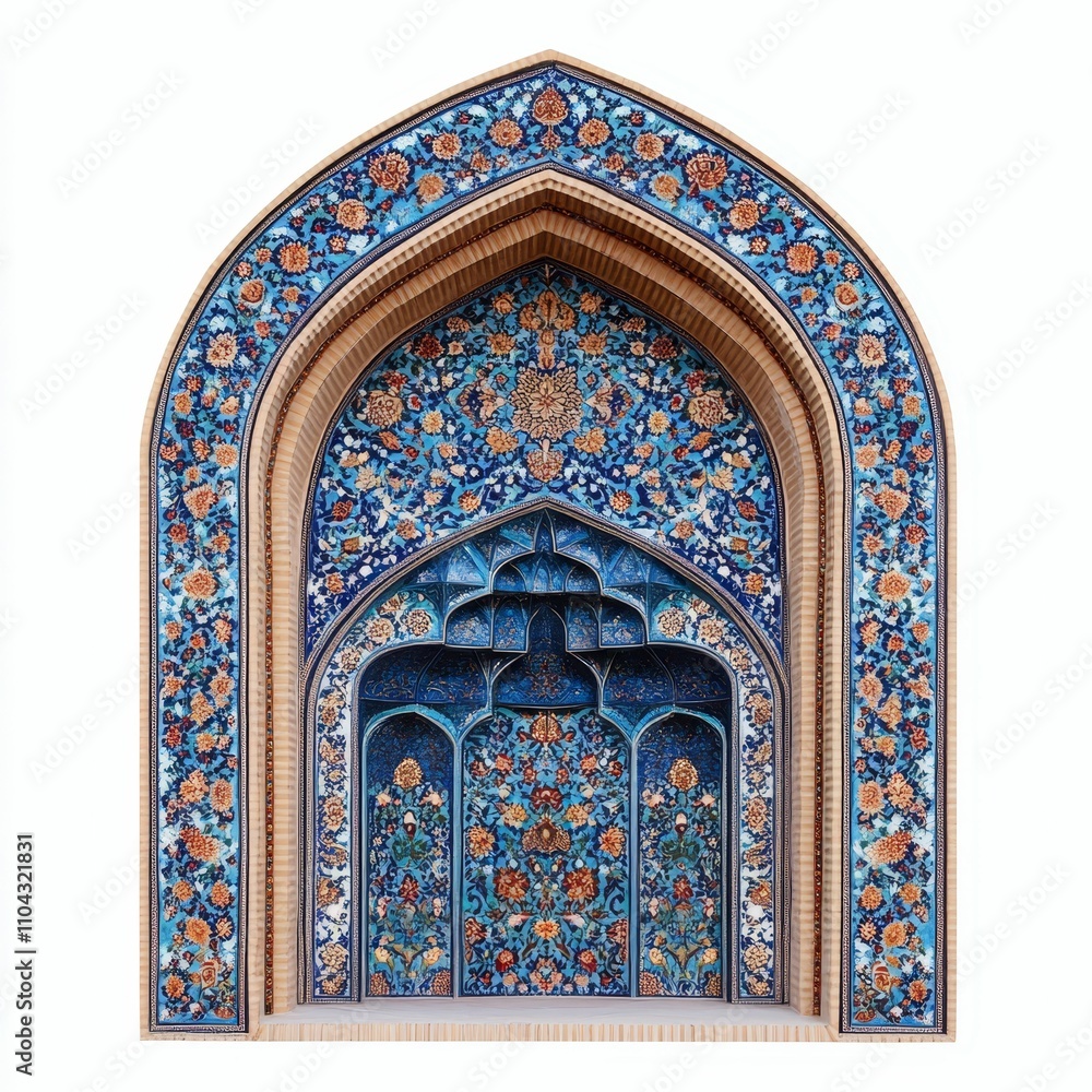 Obraz premium Ornate arched mosaic, floral patterns, blue and gold.