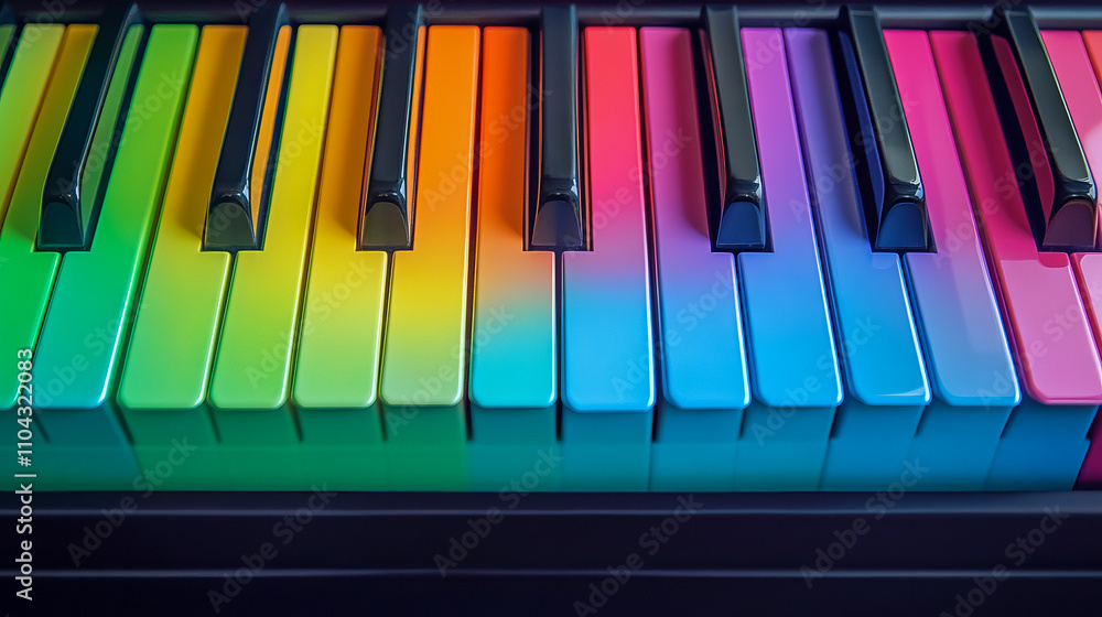 Fototapeta premium Colorful rainbow piano keys with vibrant spectrum