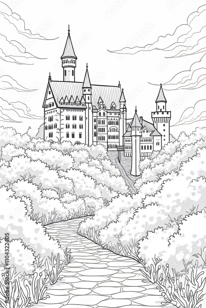 Obraz premium a color sheet of a drawing of a castle 