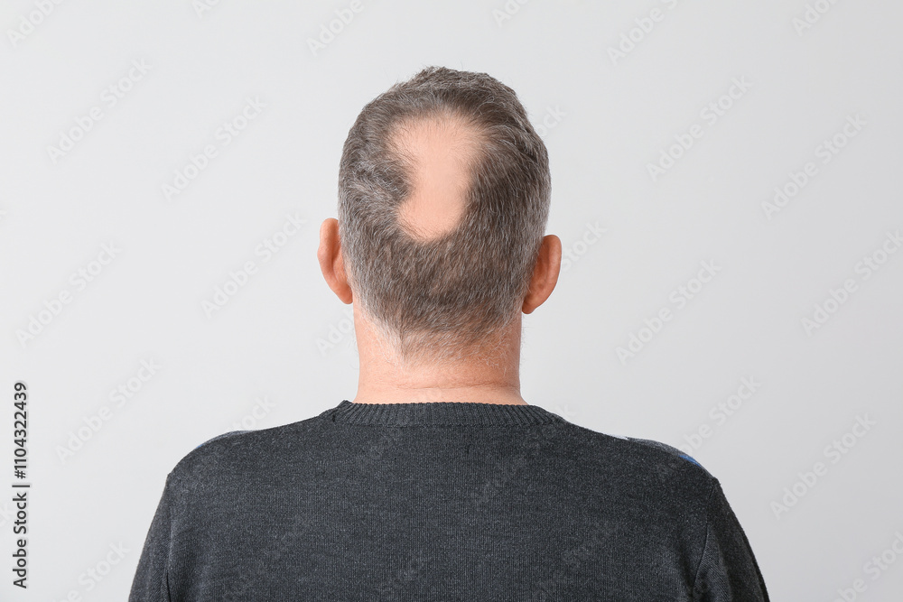Senior man with hair loss problem on light background Senior man with hair loss problem on light background