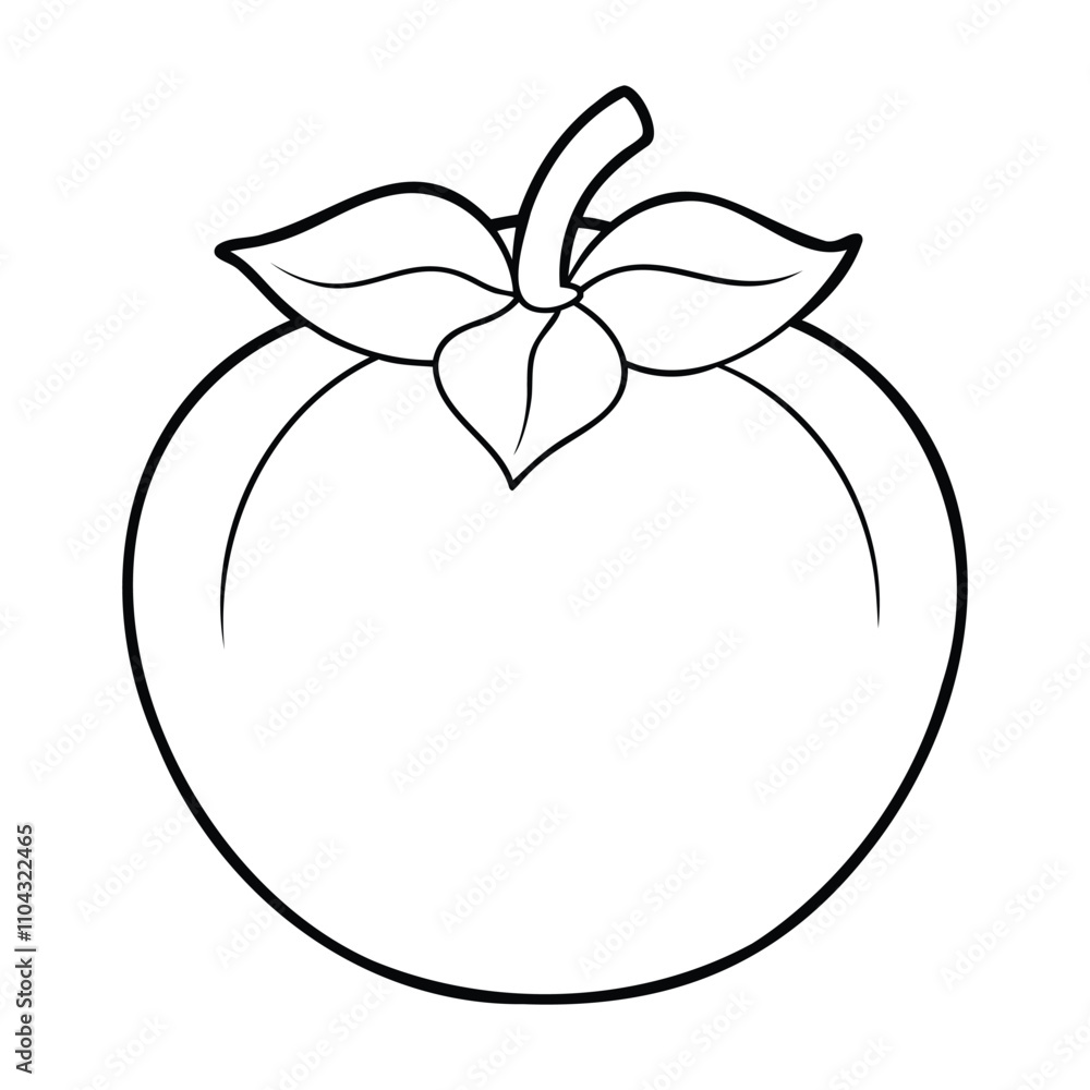 A black and white outline drawing of a persimmon A black and white outline drawing of a persimmon