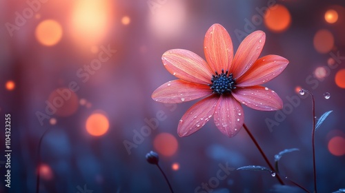 A Stunning Close-up of a Delicate Flower with Dew Drops, Capturing Nature's Beauty in Soft Light