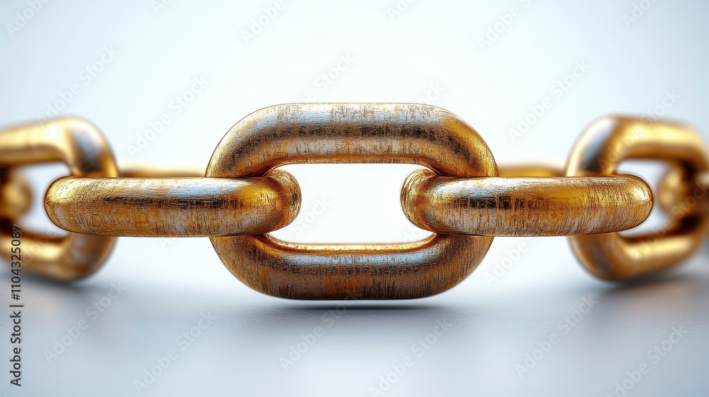 Fototapeta premium Golden Chain Link Macro: A Detailed View of an Industrial Metal Chain