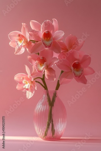 Delicate Pink Orchid Flowers in Stylish Vase Against Soft Pink Background for Elegant Floral Arrangements and Interior Decor Inspiration