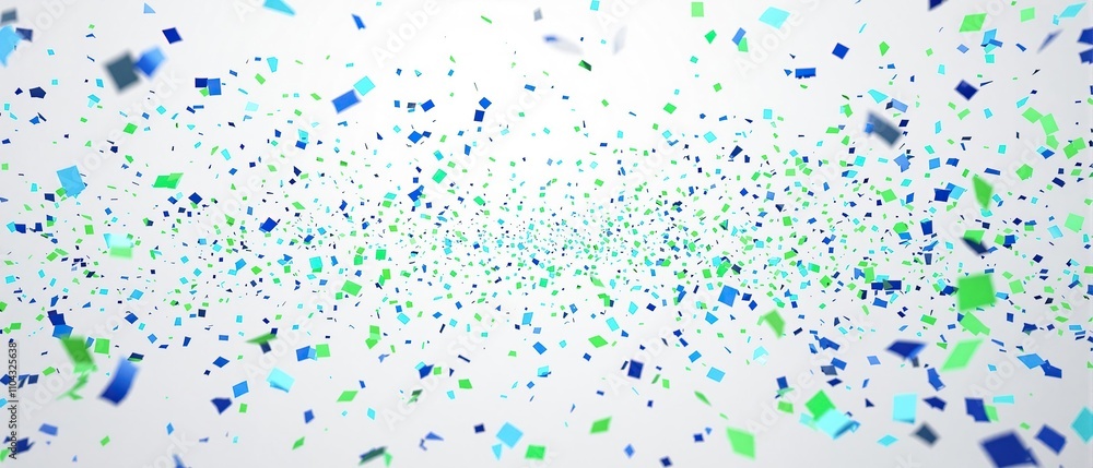 A colorful powder burst of confetti in shades of blue and green on a pristine white background, dynamic movement, celebratory mood., creative expression A colorful powder burst of confetti in shades of blue and green on a pristine white background, dynamic movement, celebratory mood., creative expression