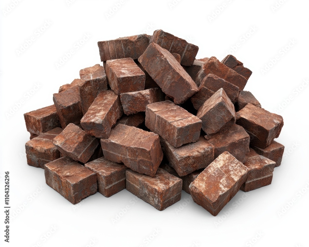 A heap of rustic red bricks showcasing their rugged, textured surfaces, perfect for construction or artistic projects. A heap of rustic red bricks showcasing their rugged, textured surfaces, perfect for construction or artistic projects.