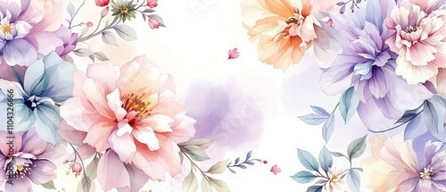 A delicate watercolor floral pattern on a white backdrop, watercolor, flowers, artistic